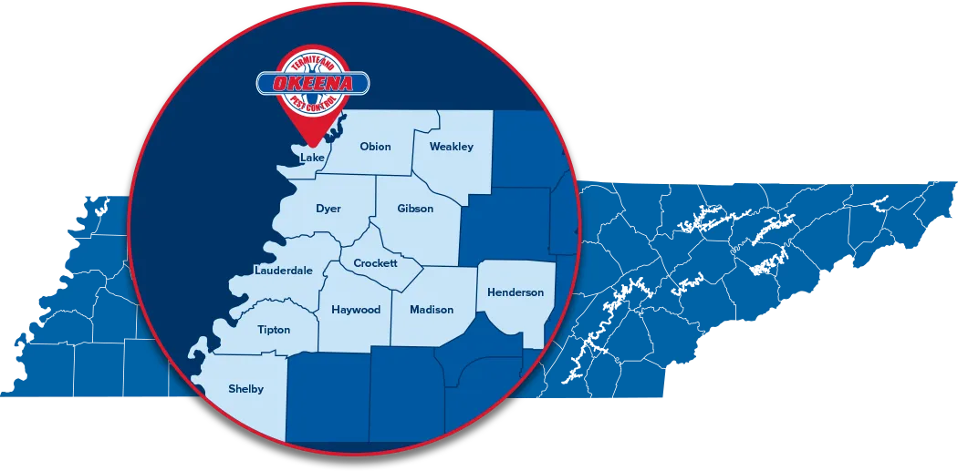 Okeena Termite and Pest Control Service Area Map West Tennessee