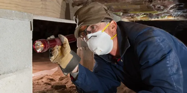 man inspecting crawl space